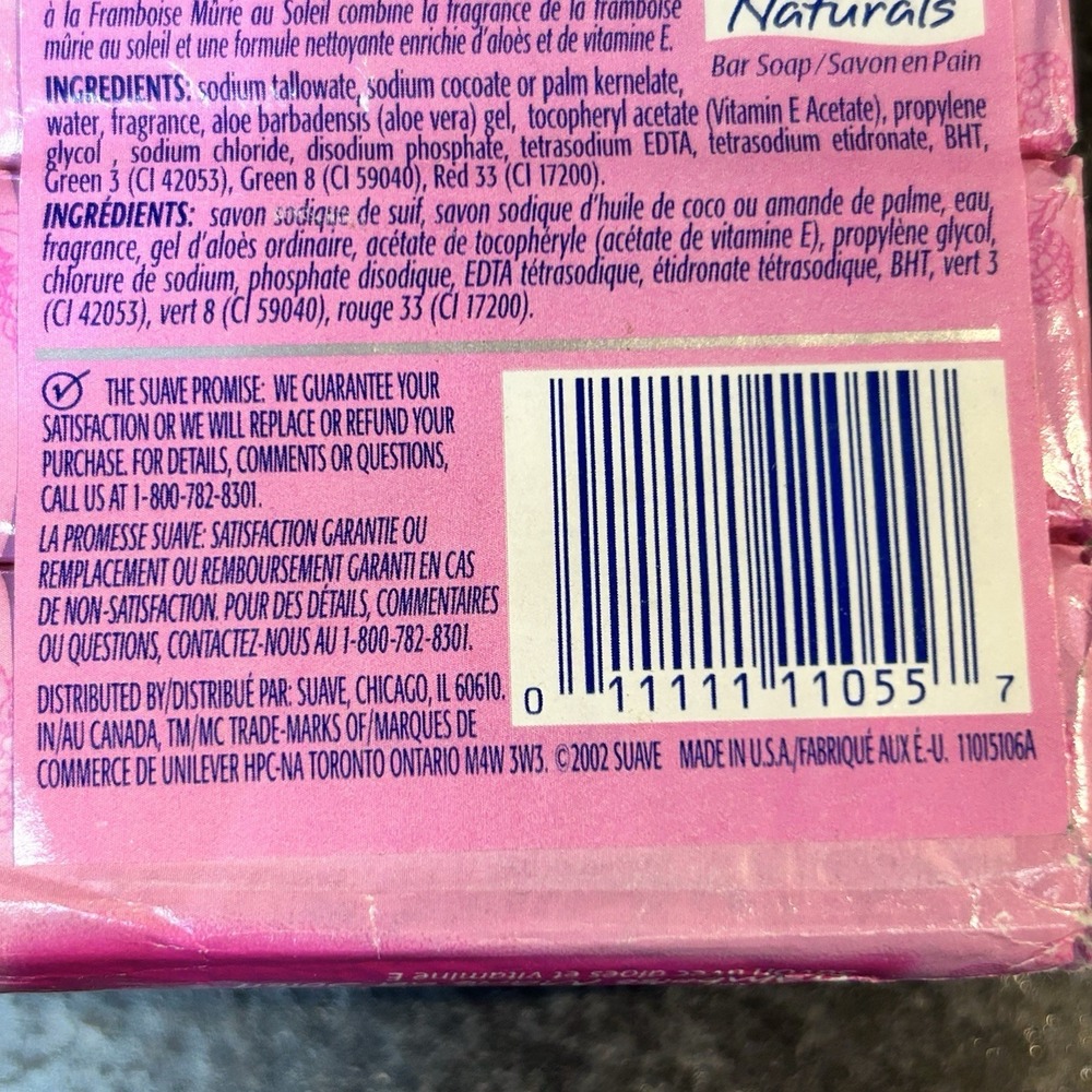 2002 Suave Naturals SUN RIPENED RASPBERRY Bar Soap 3- 4 oz Bars Discontinued - Picture 4 of 5